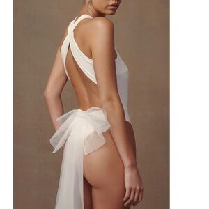 NWT Meshki Wylla Tulle White Bow One-Piece Swimsuit Size XXS